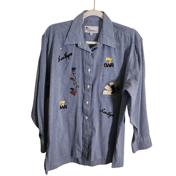 Mili Designs Vintage Las Vegas Gambling Gingham Blouse Rhinestones Size M - Picture 1 of 9